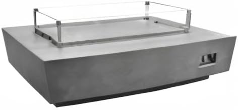 Elementi Granville Fire Pit Bundle Outdoor Firepit Set Includes 60” Natural Gas Concrete Firepit Table, Glass Windscreen, Stainless Steel Cover, Canvas Cover, Floor Mat, Ice Bucket