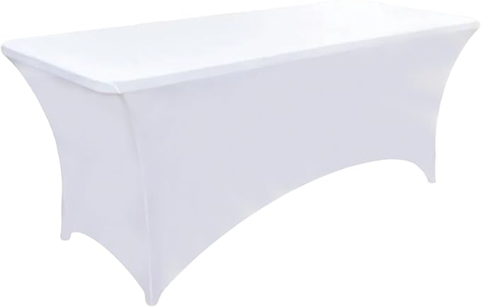 10-Pack 6ft White Spandex Table Covers for Rectangle Standard Folding Tables - Wrinkle Resistant Stretch Tablecloths - Ultimate Fitted Table Protector for Parties, Banquet, Wedding