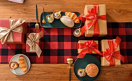 Tosewever Christmas Buffalo Check Plaid Table Runner, Cotton Polyester Blend Classic Family Dinner Table Runners for Indoor Outdoor Parties Events Home Decoration (Red and Black, 14 x 72 Inch)