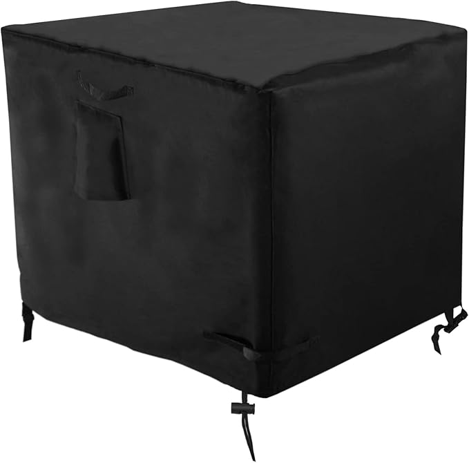 32 Inch Gas Fire Pit Cover for 28-32 Inch Square Fire Pit Tables, Heavy Duty 600D Waterproof & Windproof 32 x 32 x 24 Inches Patio Firepit Cover, Black