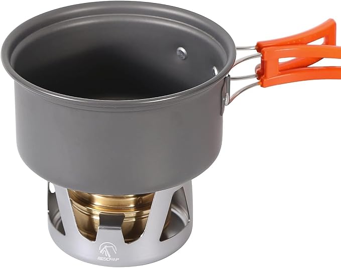 REDCAMP Mini Alcohol Stove for Backpacking, Lightweight Brass Spirit Burner with Aluminium Stand for Camping Hiking