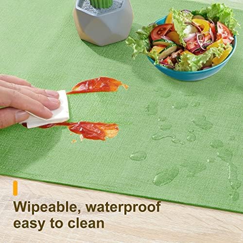 Wipeable Table Runner, Thick Farmhouse Dresser Runner, Rustic for Kitchen, Bedroom, Living Room, Indoor and Outdoor (108'', Green)