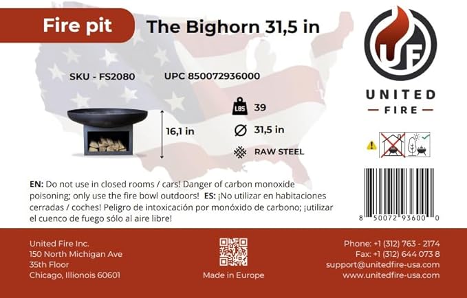 Fire Pit Bighorn 31.5" Outdoor Fire Bowl, Steel Firepit for Patio, Backyard & Garden (31.5" Bighorn)