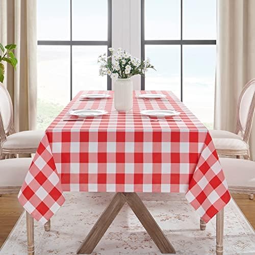 Softalker Gingham Checkered Tablecloth Rectangle - Outdoor Waterproof Buffalo Plaid Table Cloth, Stain Resistant Washable Table Cover for Picnic, Camping - Red and White, 2 Pack - 54 x 78 Inch