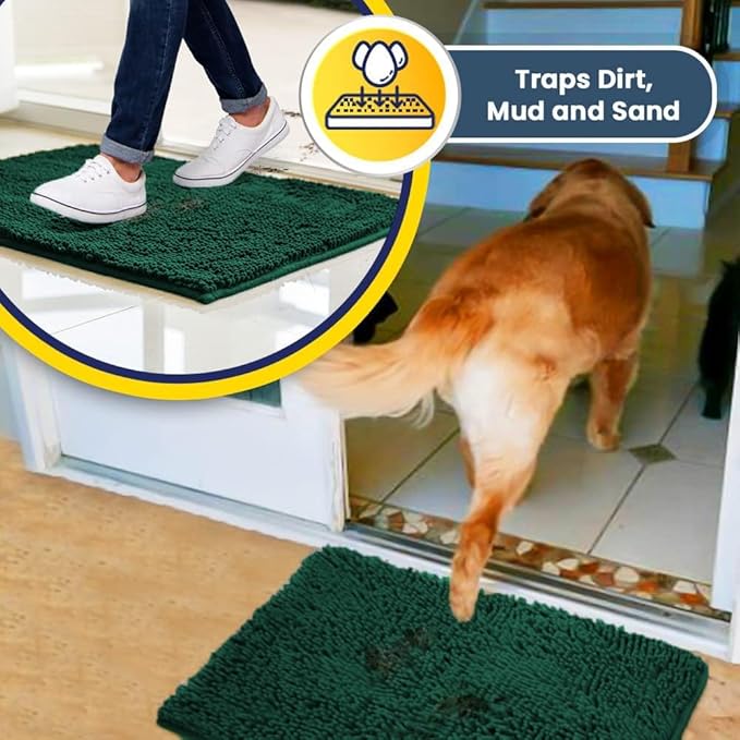 Muddy Mat® | Super Absorbent Door Mat Indoor, Microfiber Quick Dry Chenille Entryway Rug, Non-Slip Front Door Mat, Indoor Mats for Entryway, Machine Washable Pet Rug, Dark Green XXXL 72"X48"