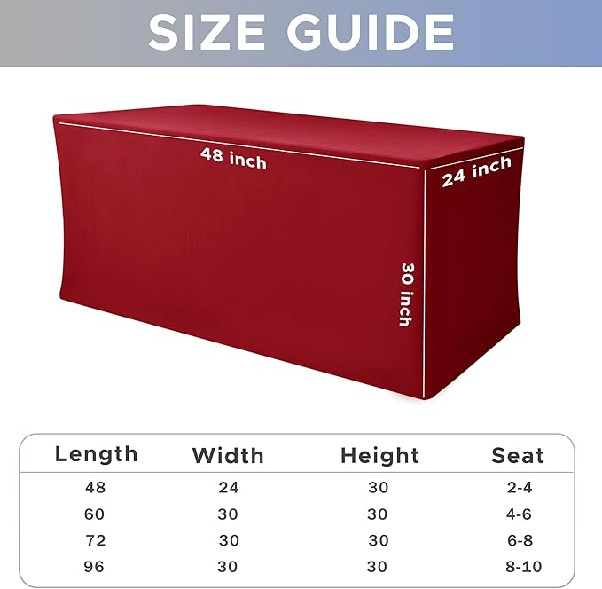 Nasitos Spandex Fitted Table Clothes, 2 Pack - 48 x 24 Inch - Red Rectangle Tablecloths for 4 Foot Tables, Fabric Table Cover Protector for Folding Table, Parties, Craft Show, Trade Show