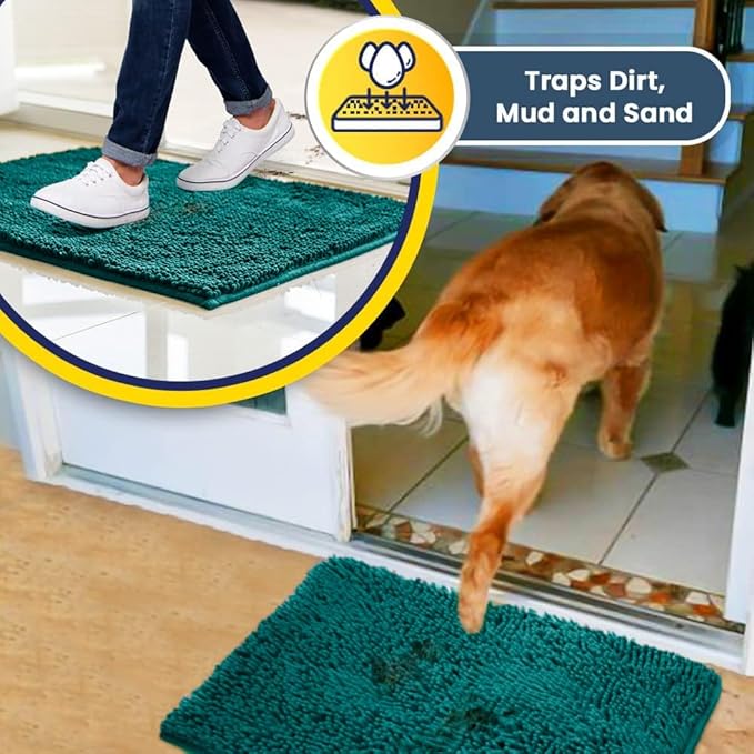 Muddy Mat® | Super Absorbent Door Mat Indoor, Microfiber Quick Dry Chenille Entryway Rug, Non-Slip Front Door Mat, Indoor Mats for Entryway, Machine Washable Pet Rug, Teal 36" x 120"