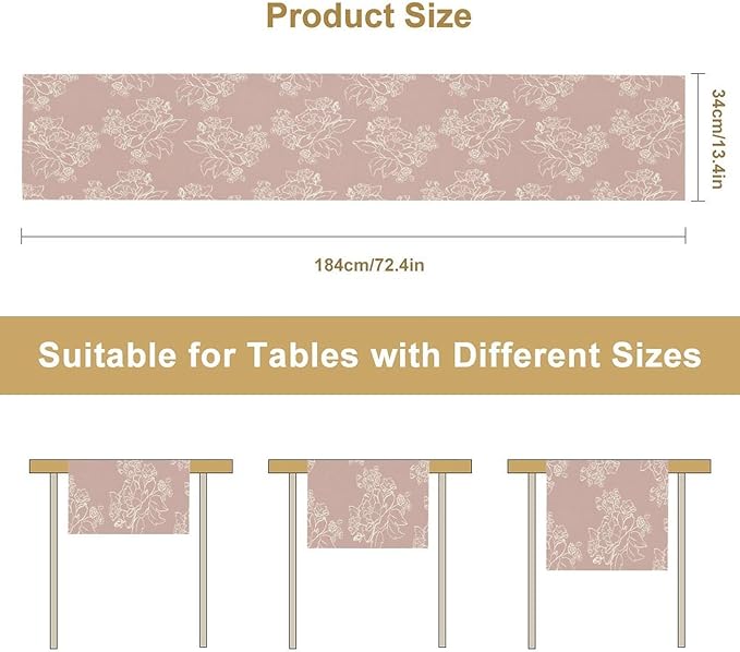 Pink Farmhouse Flower Table Runner,Vintage Boho Floral Table Runner for Kitchen Dining Table Holiday Home Party Decor 13x90in