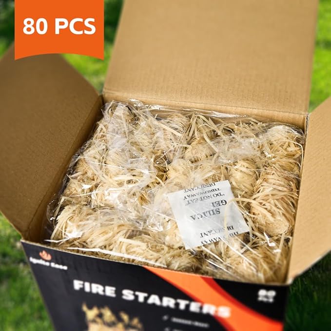 80pcs Natural Fire Starters - Waterproof Firelighters for Campfire, Grill, BBQ, Fire Pit, Fireplace, Wood Stove, Pizza Oven | Charcoal Starter, Odorless & Eco-Friendly