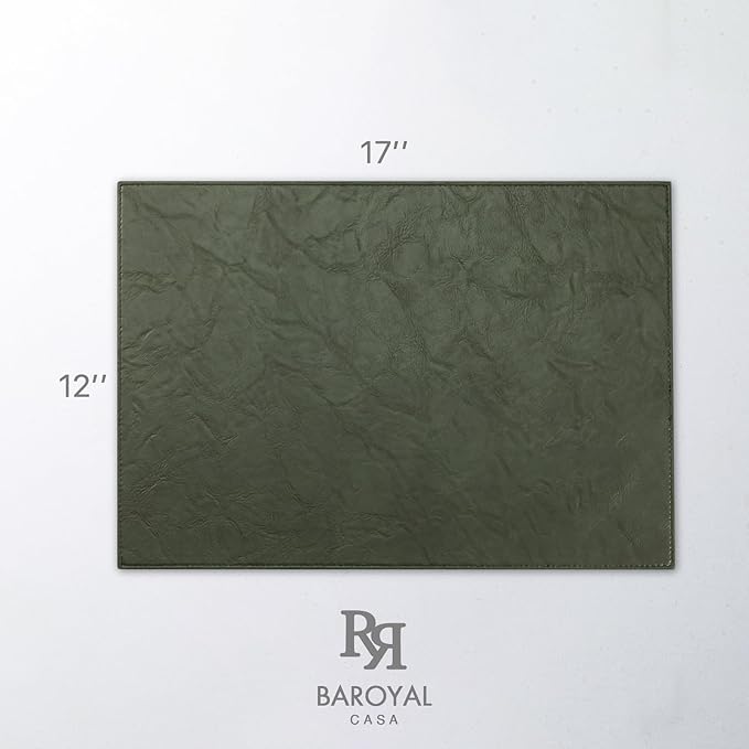 Faux Leather Placemats Set of 6 Vinyl Washable Wipeable Table Mats for Kitchen Dining Table Heat Resistant Waterproof Indoor/Outdoor Placemats Non-Slip Easy Clean Place Mats (Olive Green)