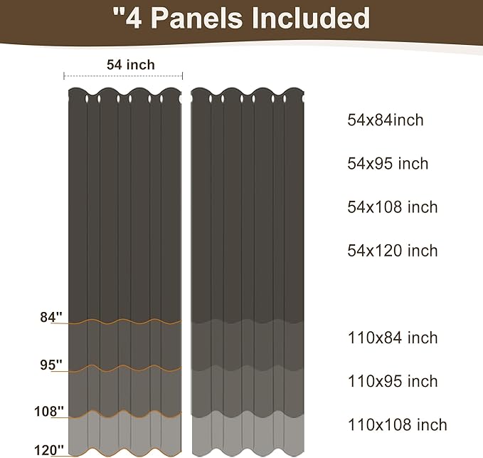HolidayIdeas Outdoor Patio Curtains Waterproof with Rod Pocket 4 Panels 54x84 Inch- Weatherproof Balcony Outdoor Curtains for Apartments,Porch, Gazebo, Pergola, Sliding Glass Door, Black