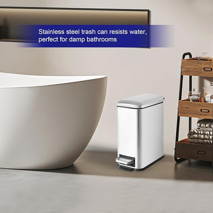 Bathroom Trash Can,5L/1.3 Gallon Trash Can with Removable Liner Bucket, Foot Pedal, Stainless Steel Small Garbage can with Lid for Bathroom,Bedroom,Home Office,Silver