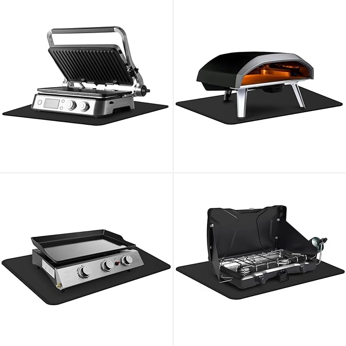 FLASLD Fireproof & Waterproof Under Blackstone Griddle BBQ Mat, Protect Your Prep Table and Outdoor Grill Table - Heat Resistant Grill Table Mat (Black,16 x 24in)