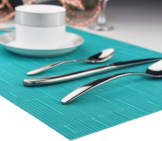 Vinyl Placemats,Washable Table Mats Easy to Clean Woven Placemats for Dining Table Set of 4(Cyan Blue)