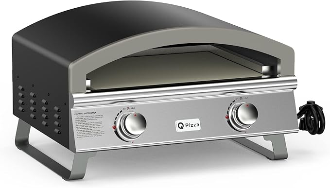 Outdoor 2-Burner Gas Pizza Oven, 25" Large Capacity Pizza Maker, Versatile Grill Stove with 19" Baking Stone for Steak Meat Seafood, OuPropane Grill Oven for Cooking