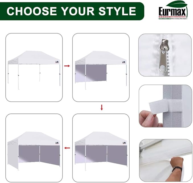 Eurmax USA 10'x15' Pop Up Canopy Tent Commercial Instant Canopies with Heavy Duty Roller Bag,Bonus 4 Sand Weights Bags (Grey)