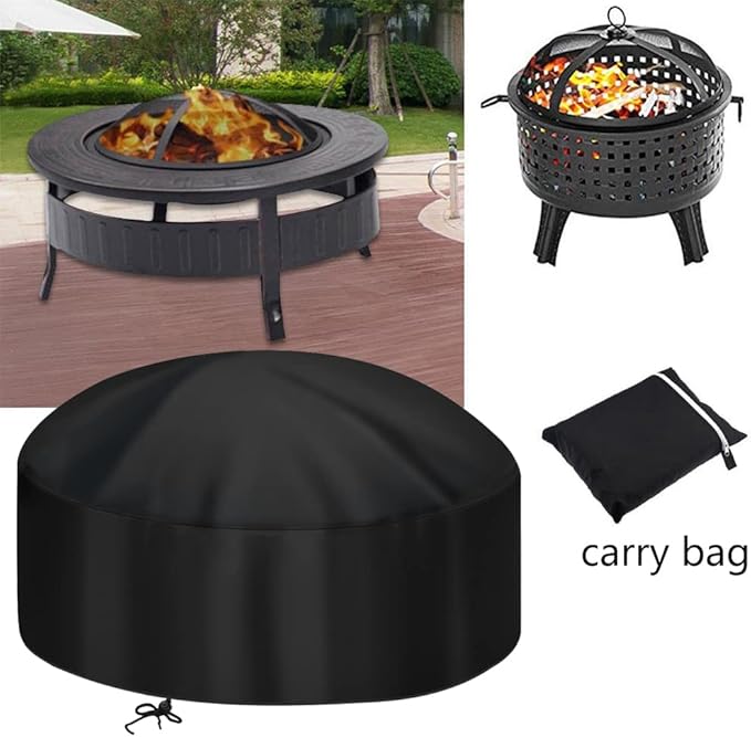 36-Inch Fire Pit Cover for 34-36 inch Round Fire Pit, Heavy Duty 300D Oxford Fabric Waterproof Dustproof Fire Bowl Cover All-Season Protection 36"Dia x 20"H