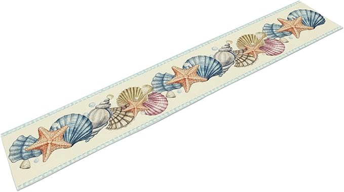 Summer Starfish Table Runner, Blue Check Sea Coastal Seashell Beach Nautical Starfish Ocean Table Runner Seasonal Holiday Home Kitchen Dining Table for Home Party Decor 13"x72"