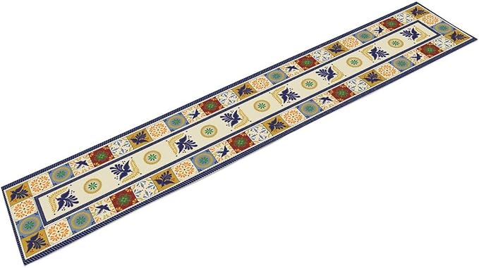 Mexican Table Runner, Blue Floral Birds Mexico Talavera Ceramic Dia De Los Muertos Coffee Table Center Decor for Family Home Kitchen and Dining Farmhouse Indoor Outdoor Table Decorations, 13" X 36"