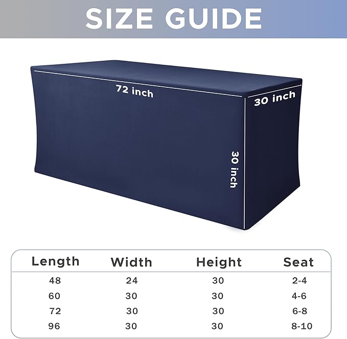 Nasitos Fitted Table Covers Stretch Spandex - 72 x 30 Inch - 2 Pack Navy Rectangle Table Clothes for 6 Foot Folding Tables, Wrinkle Resistant Tablecloths for Parties, Trade Show, Craft Show, Birthday