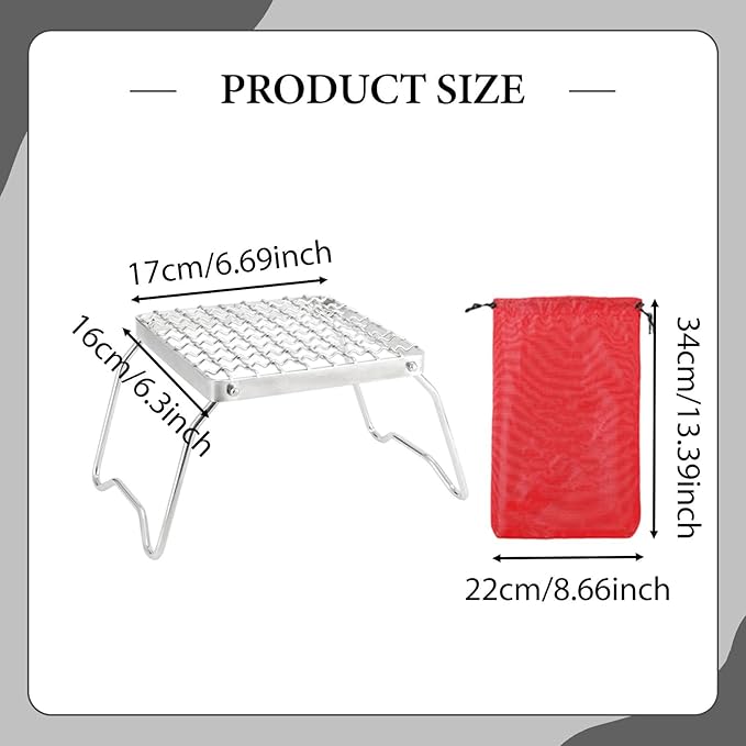 Mini Camp Grill Folding Campfire Grill Sturdy Portable with Foldable Legs Rack Cooking Grate for Hiking BBQ Outdoor