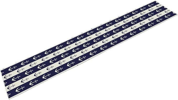 Nautical Anchor Table Runner, Ocean Beach Coastal Beach Stripe Background Theme Table Runner for Dining Kitchen Party Holidays Home 13x60in