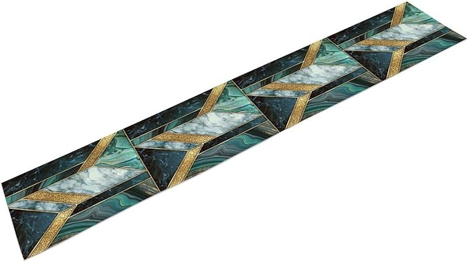 Marble Table Runner, Dark Green Gold Modern Mosaic Design Table Runner Decoration for Kitchen Family Dinner Table Holiday Party Farmhouse 13x60in
