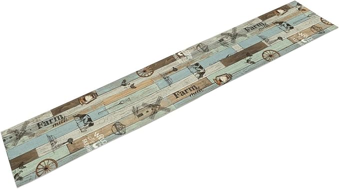 Farmhouse Cow Table Runner, Rustic Blue Wooden Animals Rooster Chicken Summer Spring Coffee Table Center Decor for Home Kitchen Dining Patio Holiday Party Country Outdoor Table Decorations, 13"x36"