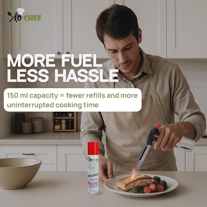 Jo Chef Butane Fuel Refill, Lighter Butane Fuel Canister, Butane Gas Refill for Kitchen Torch, Lighter, Brûlée Kitchen Blow Torch
