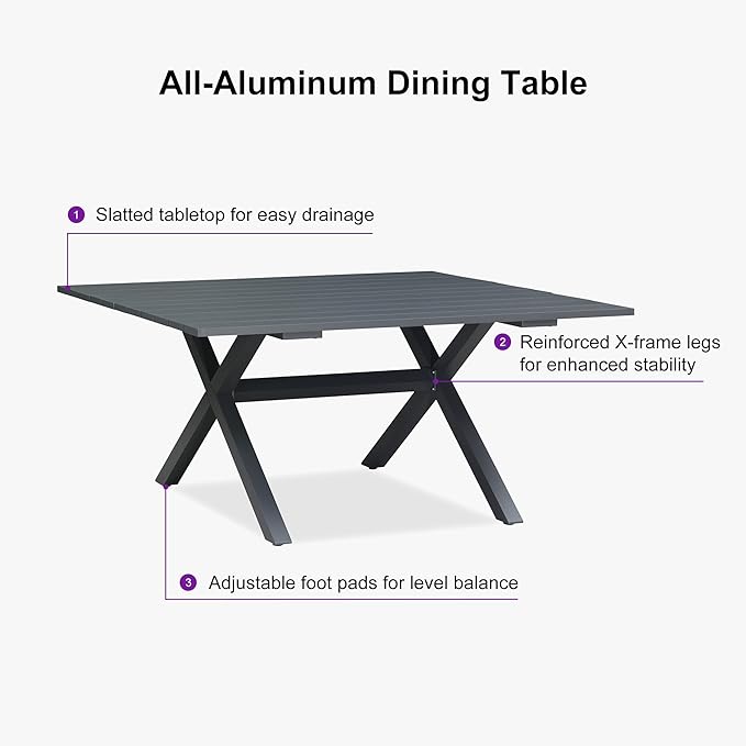 PURPLE LEAF 9 Pieces Outdoor Dining Set All Weather Wicker Patio Dining Set with Square Aluminum Table and Modern Armrest Dining Chairs for Garden Deck Backyard Kitchen, Grey