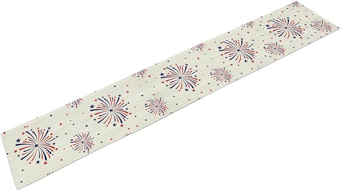 Fireworks Table Runner, 4th of July Patriotic Memorial Day American Independence Day Table Runner for Holiday Kitchen Dining Holiday 13x108in