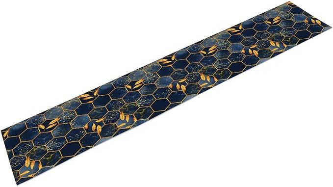 Marble Table Runner, Dark Blue Gold Modern Marble Leaf Aesthetic Geometric Table Runner for Indoor Home Living Room Party Dining Kitchen 13x70in