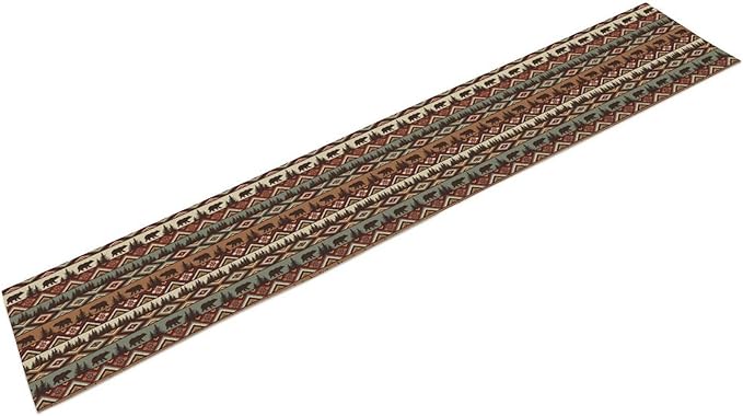 Rustic Bear Table Runner, Cabin Wild Animal Deer Moose Pine Tree Aztec Native Western Farmhouse Hunting Camping Table Runner for Kitchen Dining Home Party 13x108in