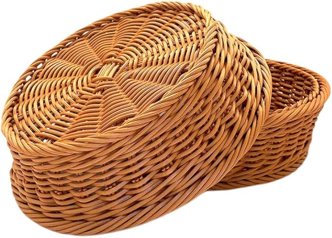 RT&BS Round Wicker Bread Basket, Christmas Food Baskets, Eco-Friendly Sturdy Stackable Fruit Basket for Kitchen, Store, Restaurant, Party (Brown, S)