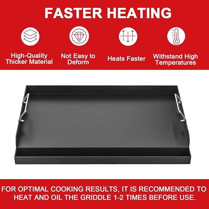17" x 13" Nonstick Griddle Insert for Gas Grills, Carbon Steel Flat Top Griddle for Gas/Electric/Charcoal Grill, Universal Cooking Plate with Grease Groove for Outdoor Camping Tailgating Parties