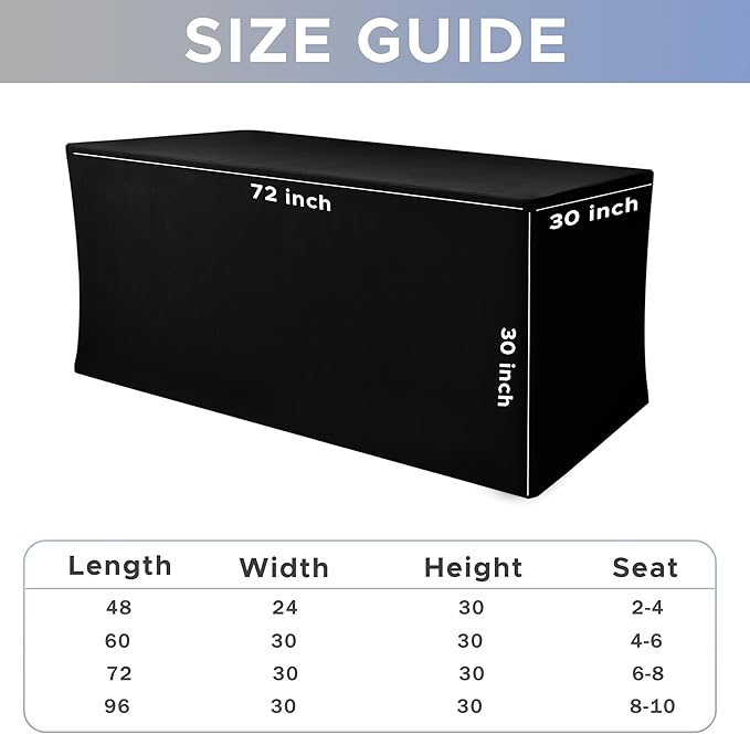 Nasitos Spandex Fitted Table Covers for 6 Foot Tables - 72 x 30 Inch - 2 Pack Black Stretch Table Clothes, Wrinkle Resistant Rectangle Tablecloths for Parties, Trade Show, Craft Show, Birthday