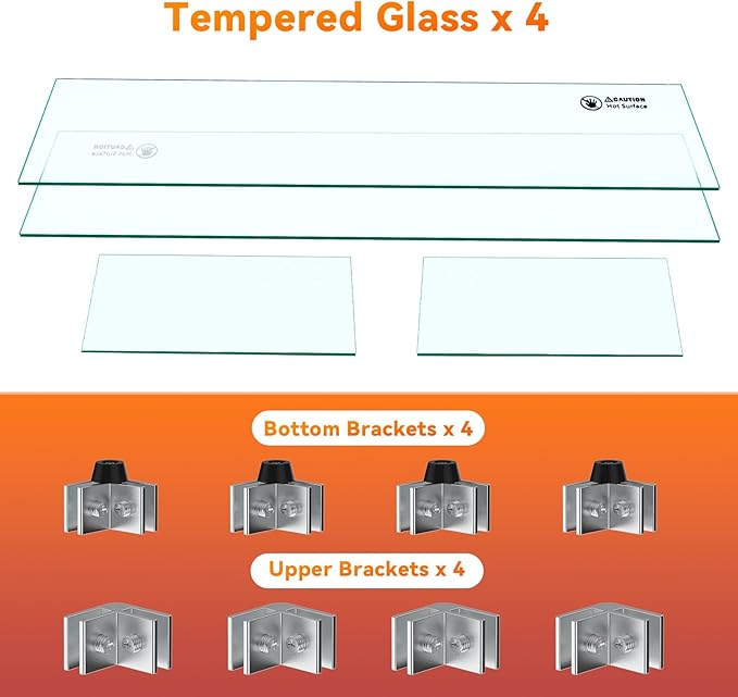 Skyflame 24 x 12 Inches Rectangular Fire Pit Glass Wind Guard Replacement for Outdoor