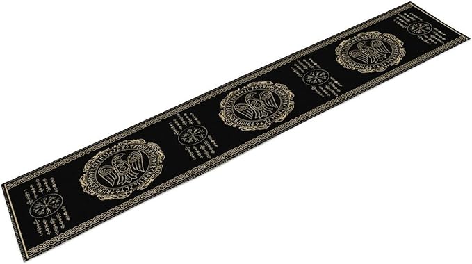 Nordic Vikings Table Runner, Viking Raven Rune Mythology Aesthetic Table Runner for Outdoor Kitchen Dining Home Party 13x108in