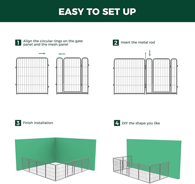FXW Garden Fence Outdoor for The Yard – 32in(H) x 109.4ft(L) Heavy Duty Metal Animal Barrier for Dog and Rabbit, Decorative Dog Fence, 48 Panels, Silver