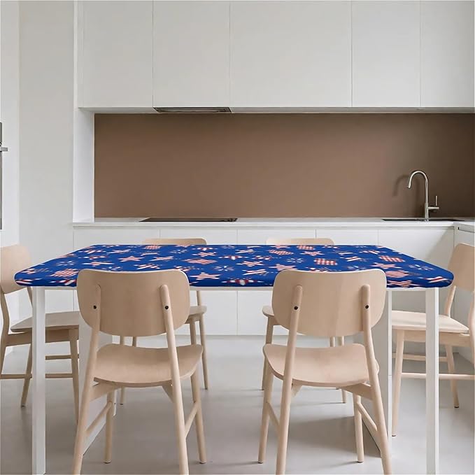 Rectangle Table Cloth Cover Waterproof Elastic Fitted Polyester Fitted Tablecloths for 6 Foot Tables for Indoor,Picnic, Camping, Outdoor (60" x 30",American Flag)