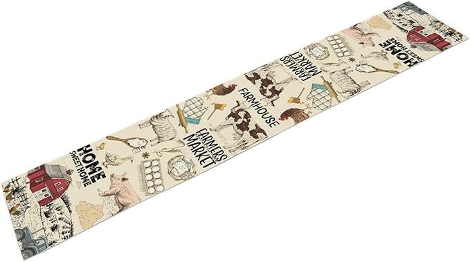Farmhouse Rooster Table Runner, Rustic Cow Chicken Pig House Animals Coffee Table Center Decor for Family Kitchen Dining Room and Living Room Outdoor Country Holiday Party Table Decorations, 13"x36"