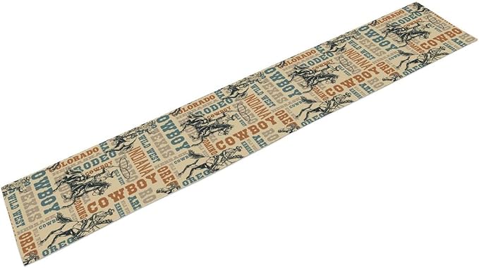 Western Cowboy Table Runner, Vintage Country American West Cowboy Riding Horse Table Runner for Home Kitchen Dining Party Farmhouse Cafe Outdoor 13x60in