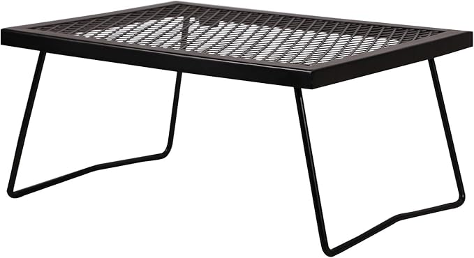 17" Folding Campfire Grill Grate, Portable Heavy Duty Steel Over Fire Camp Grill for Outdoor Camping Cooking Fire Pit, Black