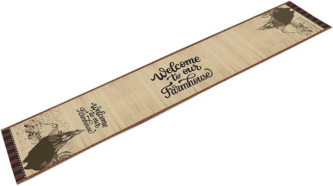 Rustic Farmhouse Table Runner, Vintage Barn Cottage Rooster Retro Farm Country Chicken Wooden Plank Coffee Table Center Decor for Home Kitchen Dining Patio Holiday Party Table Decorations 13"x36"