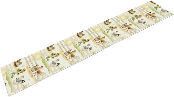 Farmhouse Rooster Table Runner, Sunflower Rooster Retro Farmhouse Sun Country Wooden Fence Chicken Coffee Table Center Decor for Home Kitchen Dining Patio Holiday Party Table Decorations 13"x90"