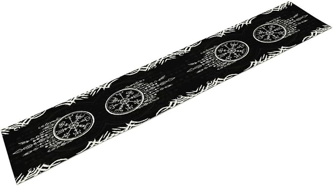 Viking Table Runner, Nordic Ancient Mythical Runes Print Table Runner for Home Dining Kitchen Coffee Table Party 13x90in