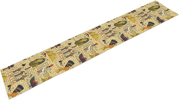 Ancient Egypt Table Runner, Egyptian Symbols Vintage Gold Pharaoh Pyramid Design Table Runner for Kitchen Family Dining Holiday Party 13x120in