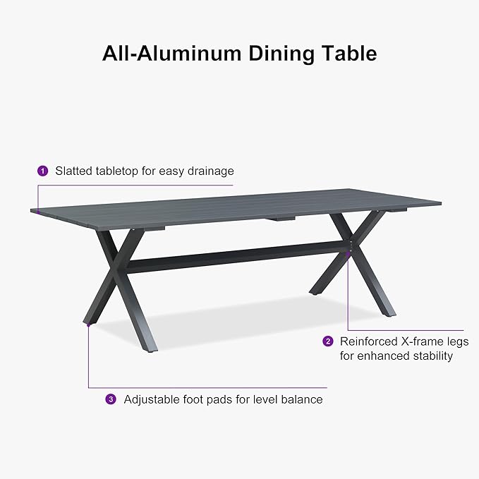 PURPLE LEAF Outdoor Dining Set for 8 with Storage Box All Weather Wicker Patio Dining Set with Rectangular Aluminum Table and Modern Armrest Dining Chairs for Garden Deck Backyard Kitchen, Grey