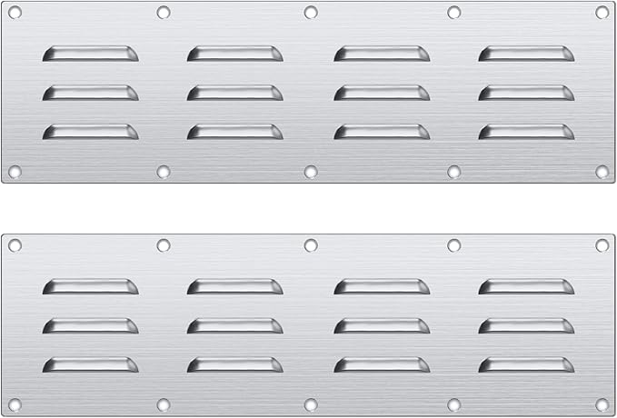 2 Pack Stainless Steel Venting Panel for BBQ Grill Accessory, 15x4.5 Inch (12-Slots), 304 Grade Metal Vent Cover for Masonry Fire Pits & Outdoor Kitchens, Weather Resistant, 15" by 4-1/2"