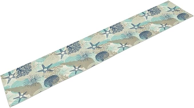 Marine Life Table Runner, Sea Underwater World Ocean Creature Table Runner for Dining Kitchen Party Holidays Home 13x36in
